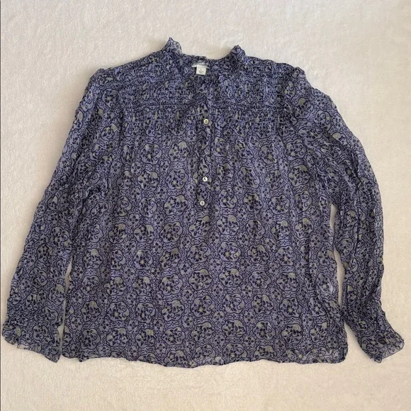 Sundance | Arabesque Smock & Ruffle Popover Cupro Boho Blouse Top Blue Iris (L) - Picture 2 of 16